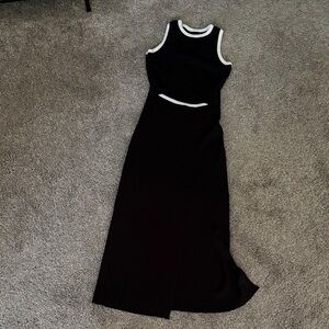 Black Sleeveless Maxi Dress with White Trim